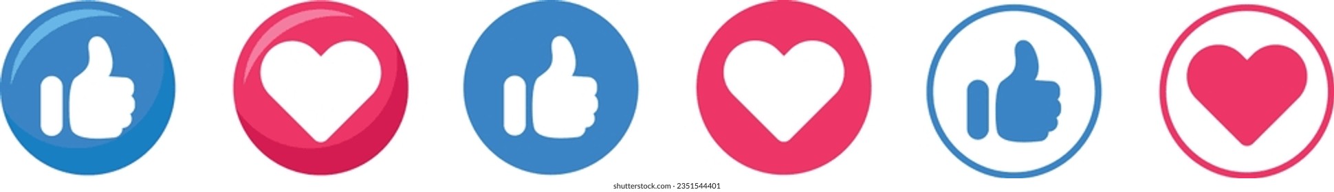 Like, heart. Thumb up icon sign. Finger up. Like icon button. Line flat style. Like icons. Social media notification icons. Vector stock