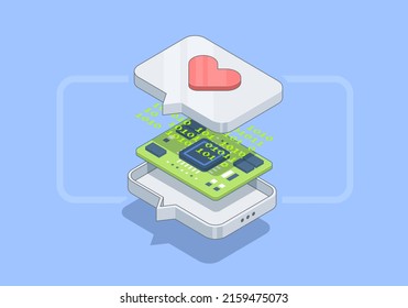 Like or heart vector modern icons. Design elements for social network, Isometric illustration.
