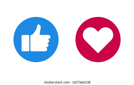 like and heart web buttons in flat style, vector illustration