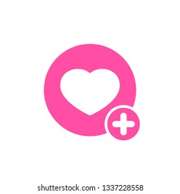 Like icon with add sign. Like icon and new, plus, positive symbol. Vector illustration