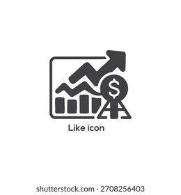 Like Icon with Bar Chart, Upward Arrow, and Dollar Sign on Award, Representando un Comentarios Positivo y Crecimiento Financiero