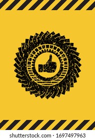 like icon black grunge emblem, yellow warning sign. Vector Illustration. Detailed.