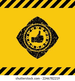 like icon black grunge emblem inside yellow warning sign. Vector Illustration. Detailed. 