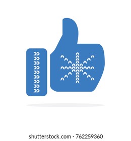 Like icon. Blue mitten thumb up icon. Flat icon. Vector illustration.