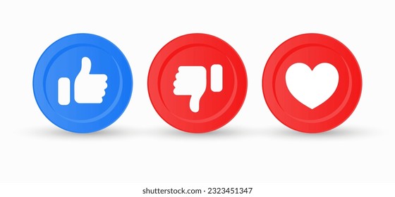 like icon button. 3d social media notification icons , Like love dislike buttons in 3d modern style, Thumb up down and heart icon symbol