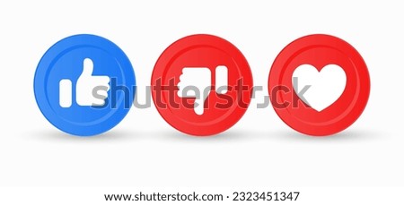 like icon button. 3d social media notification icons , Like love dislike buttons in 3d modern style, Thumb up down and heart icon symbol