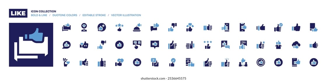 Like icon collection. Bold style. Duotone colors. hand gesture, discussion, thumbs up, thumb up, follower, customer feedback, feedback, reviews, like.