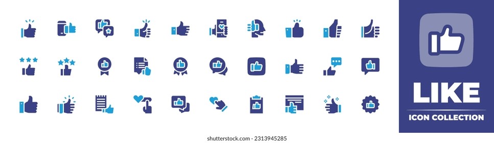 Like icon collection. Duotone color. Vector illustration. Containing like, rating, social media, thumbs up, review, chat, thumb up, good feedback, feedback, quality, clipboard.