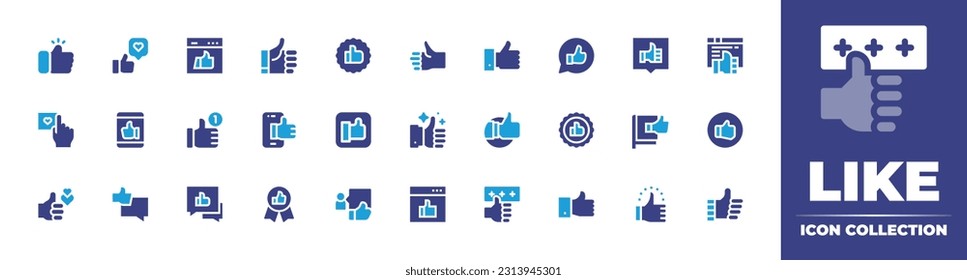 Like icon collection. Duotone color. Vector illustration. Containing like, thumbs up, rating, best choice, browser, thumb up.