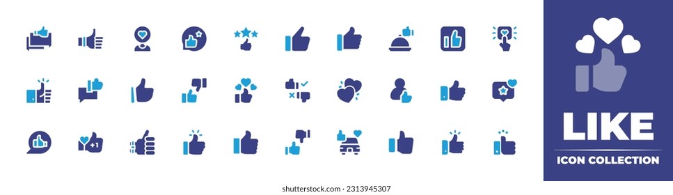 Like icon collection. Duotone color. Vector illustration. Containing discussion, thumbs up, follower, customer feedback, feedback, like, disagreement, customer satisfaction, user, review, thumb up.