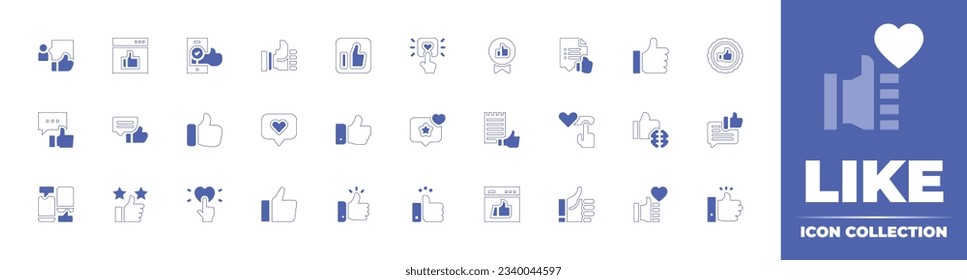 Like icon collection. Duotone style line stroke and bold. Vector illustration. Containing like, browser, badge, comment, review, feedback, chat, reaction, acknowledgement, and more.