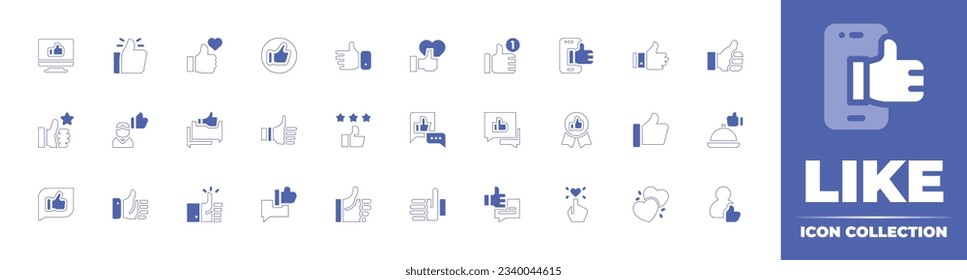 Like icon collection. Duotone style line stroke and bold. Vector illustration. Containing social media, like, thumb up, acknowledgement, discussion, thumbs up, feedback, rating, love, user, and more.