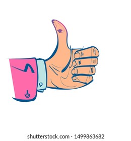 Like icon colorful. Thumb up symbol. Vector illustration sketch design style. Isolated on white background. For web applications and the Internet.
