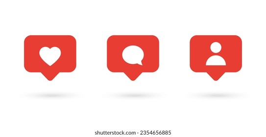 like icon, comment, follower icon signs - social media notification icons in speech bubble ; heart love icon. favorite chat bubbles social network post reactions collection set. vector illustration