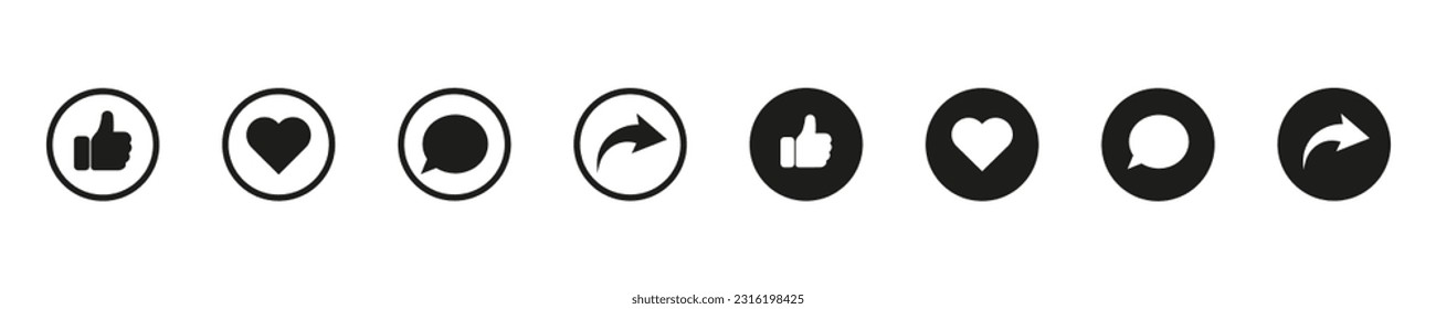 Like icon, comment, share icon button. Share symbol collection. Vector illustration. 