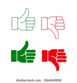 Like Icon in flat style isolated on white background. Like and dislike symbol set. Vector illustration.
