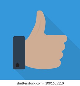 like icon in flat style with long shadow, isolated vector illustration on blue transparent background