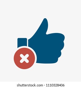 Like icon, gestures icon with cancel sign. Like icon and close, delete, remove symbol. Vector illustration