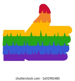 Like icon hand finger up in mexican pinata style in lgbt rainbow colors