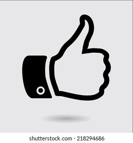 Like  icon. Hand finger up sign. Thumb up symbol. Flat design style. 