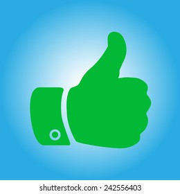 Like  icon. Hand finger up sign. Thumb up symbol. Flat design style. 