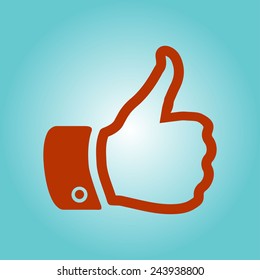 Like  icon. Hand finger up sign. Thumb up symbol. Flat design style. 