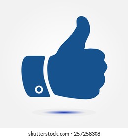 Like  icon. Hand finger up sign. Thumb up symbol. Flat design style. 