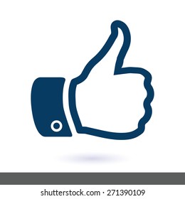 Like  icon. Hand finger up sign. Thumb up symbol. Flat design style. 