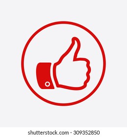 Like icon. Hand finger up sign. Thumb up symbol. Flat design style. 