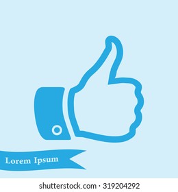 Like  icon. Hand finger up sign. Thumb up symbol. Flat design style. 