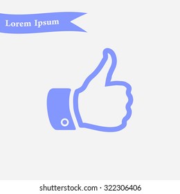 Like  icon. Hand finger up sign. Thumb up symbol. Flat design style. 