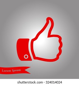 Like  icon. Hand finger up sign. Thumb up symbol. Flat design style. 