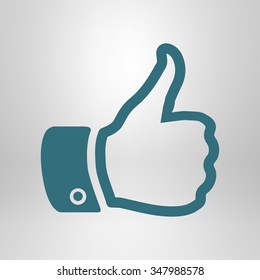 Like  icon. Hand finger up sign. Thumb up symbol. Flat design style. 