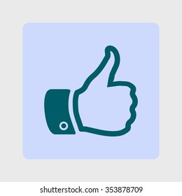 Like  icon. Hand finger up sign. Thumb up symbol. Flat design style. 