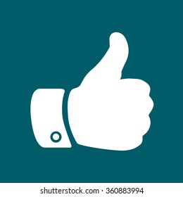 Like  icon. Hand finger up sign. Thumb up symbol. Flat design style. 