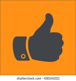 Like  icon. Hand finger up sign. Thumb up symbol. Flat design style. 