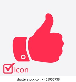 Like  icon. Hand finger up sign. Thumb up symbol. Flat design style. 