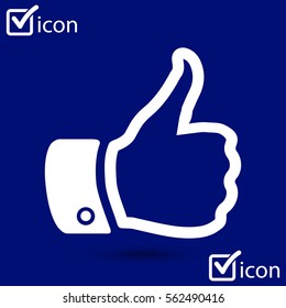 Like  icon. Hand finger up sign. Thumb up symbol. Flat design style. 