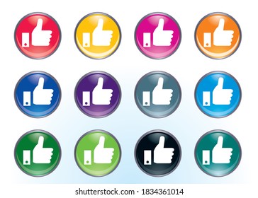 Como un icono, una ilustración a mano. Imagen de SNS. 12 conjuntos de iconos tridimensionales y coloridos con textura de vidrio y materiales de ilustración.