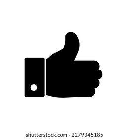Like icon with hand showing thumbs up in black solid style