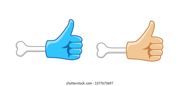 Like icon. Hand like. Thumb up. Zombie like. Social media sign. Bone sign. Cartoon like. Quality mark. Achievement badge. Premium quality. OK sign. Seal of approval.
