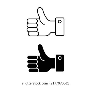 Like icon. Hand like. Thumb up. Outline love symbol. Social media sign. Seal of approval. OK sign. Like symbol. Premium quality. Achievement badge. Quality mark. Thumb icon. Human hand.Flat Hand Like 