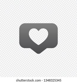 Like icon, heart in notification cloud, social symbol. On grid background