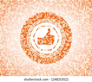 like icon inside abstract orange mosaic emblem