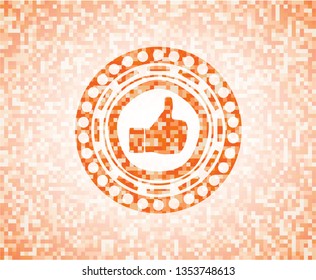 like icon inside abstract orange mosaic emblem