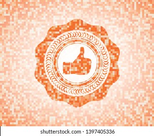 like icon inside abstract orange mosaic emblem