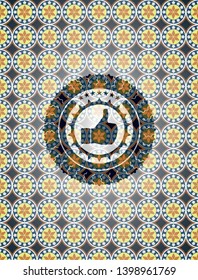 like icon inside arabesque badge background. arabic decoration.
