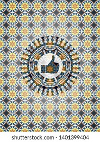 like icon inside arabic badge. Arabesque decoration.