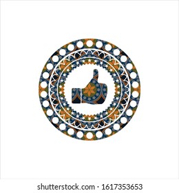 like icon inside arabic badge background. Arabesque decoration.