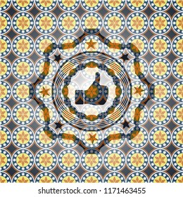 like icon inside arabic style badge. Arabesque decoration.